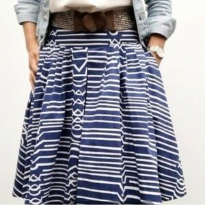 HP🎉Anthropologie x Maeve Cotton  Women's Blue/White Striped Pleated A-Line Skirt